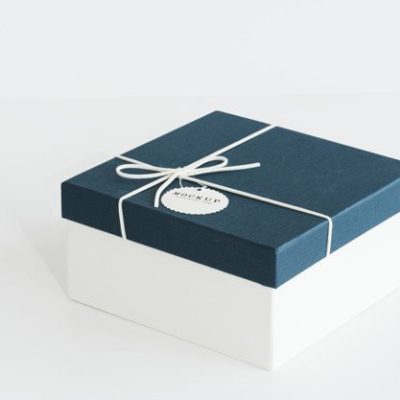 Blue and white gift box mockup